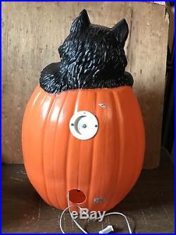 Vintage TPI Black Cat WithPumpkin Lighted Halloween Blow Mold 27'' Rare