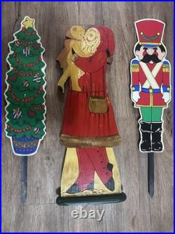 Vintage Yard Signs Christmas Lot 3 Holiday Decor 2 Plastics 90's 1 Wood Santa