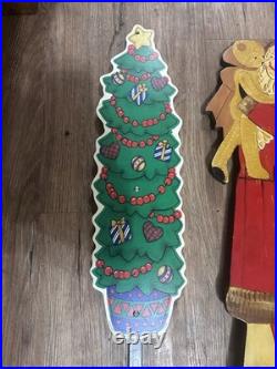 Vintage Yard Signs Christmas Lot 3 Holiday Decor 2 Plastics 90's 1 Wood Santa