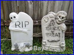 Vintage Zombie Skeleton Tombstone RIP Trick or Treat Rat Bat Halloween Blow Mold