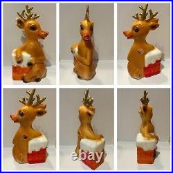 Vntg Blow Mold Rudolph The Red Nose Reindeer & Chimney Christmas Decor Set Of 3