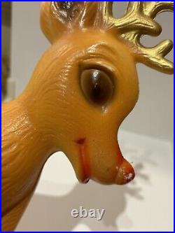 Vntg Blow Mold Rudolph The Red Nose Reindeer & Chimney Christmas Decor Set Of 3