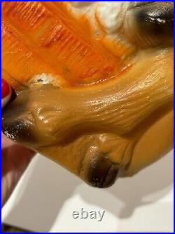Vntg Blow Mold Rudolph The Red Nose Reindeer & Chimney Christmas Decor Set Of 3