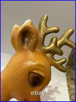 Vntg Blow Mold Rudolph The Red Nose Reindeer & Chimney Christmas Decor Set Of 3