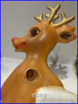 Vntg Blow Mold Rudolph The Red Nose Reindeer & Chimney Christmas Decor Set Of 3