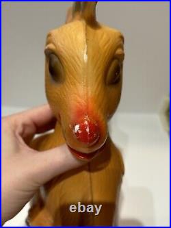 Vntg Blow Mold Rudolph The Red Nose Reindeer & Chimney Christmas Decor Set Of 3