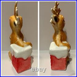 Vntg Blow Mold Rudolph The Red Nose Reindeer & Chimney Christmas Decor Set Of 3