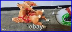 Vtg 1970 Empire Santa Reindeer Sleigh Lighted Table Top Blow Mold Made in USA