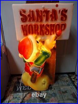 Vtg 34 Santa's Workshop Elf Sign Paint Lighted Christmas Blow Mold General Foam
