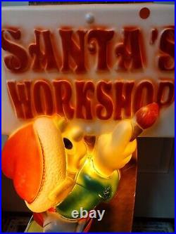 Vtg 34 Santa's Workshop Elf Sign Paint Lighted Christmas Blow Mold General Foam