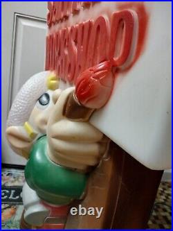 Vtg 34 Santa's Workshop Elf Sign Paint Lighted Christmas Blow Mold General Foam