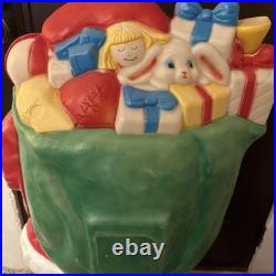 Vtg 42 Santa's Best Santa Christmas Lighted Blow Mold Toy Bag With Presents