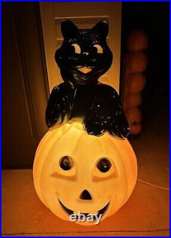 Vtg Black Cat on a Pumpkin Halloween Blow Mold Empire Carolina Enterprises 34