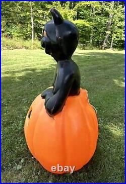 Vtg Black Cat on a Pumpkin Halloween Blow Mold Empire Carolina Enterprises 34