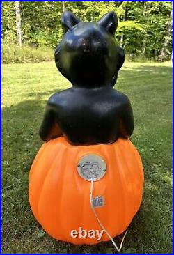 Vtg Black Cat on a Pumpkin Halloween Blow Mold Empire Carolina Enterprises 34