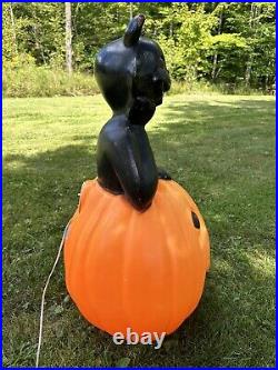 Vtg Black Cat on a Pumpkin Halloween Blow Mold Empire Carolina Enterprises 34