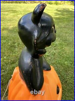 Vtg Black Cat on a Pumpkin Halloween Blow Mold Empire Carolina Enterprises 34