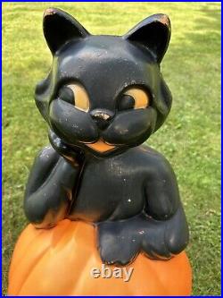 Vtg Black Cat on a Pumpkin Halloween Blow Mold Empire Carolina Enterprises 34