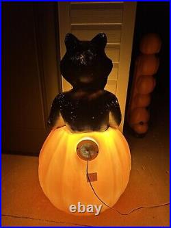 Vtg Black Cat on a Pumpkin Halloween Blow Mold Empire Carolina Enterprises 34
