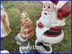Vtg. Blow Mold Christmas Outdoor Decor 3 Wisemen, Mary, Joseph, 2 animals, Santa