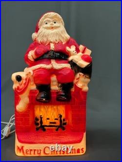 Vtg Dapol 17 Lighted Blow Mold Christmas Santa Sitting Chimney Fireplace Mint