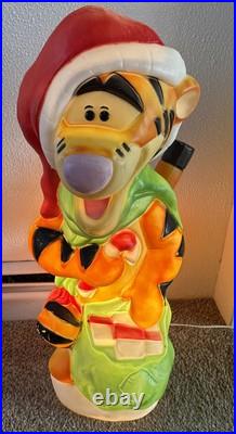 Vtg Disney Tigger Christmas 36 Lighted Plastic Blow Mold Santa's Best