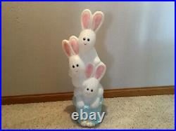 Vtg Drainage 3 Tier Easter Bunny Stack Dual Lighted Blow Mold 32 Tall