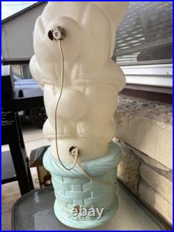 Vtg Drainage Lighted Blow Mold 3 Triple Easter Bunny Stack/Pile In Basket 33