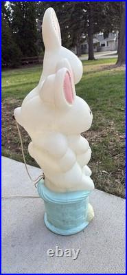 Vtg Drainage Lighted Blow Mold 3 Triple Easter Bunny Stack/Pile In Basket 33