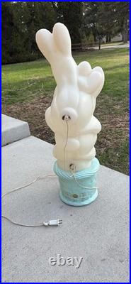 Vtg Drainage Lighted Blow Mold 3 Triple Easter Bunny Stack/Pile In Basket 33