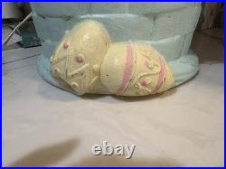 Vtg Drainage Lighted Blow Mold 3 Triple Easter Bunny Stack/Pile In Basket 33