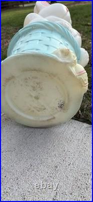Vtg Drainage Lighted Blow Mold 3 Triple Easter Bunny Stack/Pile In Basket 33