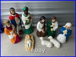Vtg Empire Blow Mold Nativity Set 9 Pc Christmas Small Tabletop Great Condition