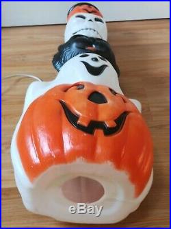 Vtg Empire Lighted Halloween Totem Pumpkin Skull Ghost Cat Blow Mold 32 B