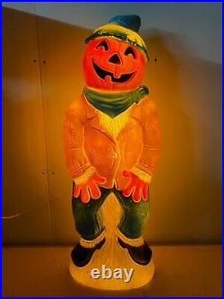 Vtg Empire Lighted Scarecrow Pumpkin Head Halloween Blow Mold 34 Tall