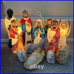 Vtg General Foam Blow Mold Nativity Set 12 Pc Lighted Christmas Small Tabletop