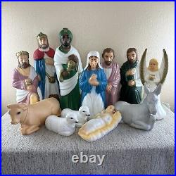 Vtg General Foam Blow Mold Nativity Set 12 Pc Lighted Christmas Small Tabletop