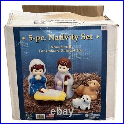 Vtg. General Foam Plastics Nativity Set Blow Mold Lights-5 Pcs 17 Original Box