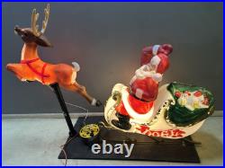 Vtg Lighted Empire Sleigh Santa Sled with Reindeer Christmas Decor Large Blow Mold