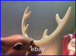 Vtg Lighted Empire Sleigh Santa Sled with Reindeer Christmas Decor Large Blow Mold