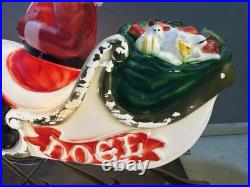 Vtg Lighted Empire Sleigh Santa Sled with Reindeer Christmas Decor Large Blow Mold