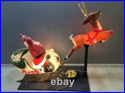 Vtg Lighted Empire Sleigh Santa Sled with Reindeer Christmas Decor Large Blow Mold