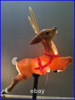 Vtg Lighted Empire Sleigh Santa Sled with Reindeer Christmas Decor Large Blow Mold