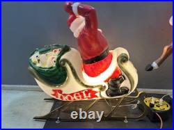 Vtg Lighted Empire Sleigh Santa Sled with Reindeer Christmas Decor Large Blow Mold