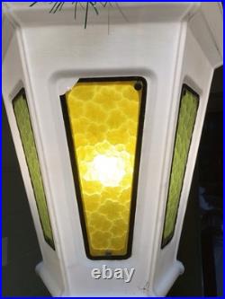 Vtg Municipal City Xmas Lantern Lighted White Blow Mold Stain Glass Look 34 Tall