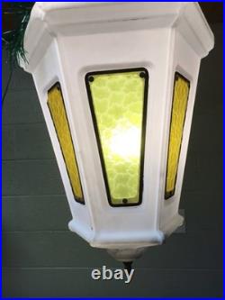 Vtg Municipal City Xmas Lantern Lighted White Blow Mold Stain Glass Look 34 Tall