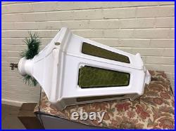 Vtg Municipal City Xmas Lantern Lighted White Blow Mold Stain Glass Look 34 Tall