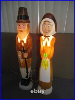Vtg PILGRIMES of MAN & WOMAN Lighted Thanksgiving Blow Molds By Don Featherstone