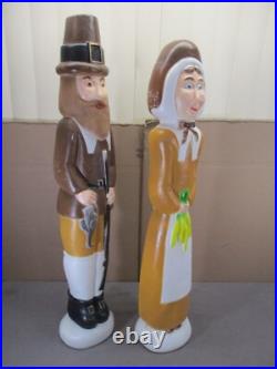 Vtg PILGRIMES of MAN & WOMAN Lighted Thanksgiving Blow Molds By Don Featherstone