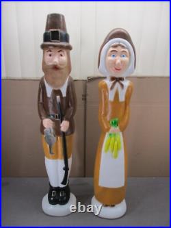 Vtg PILGRIMES of MAN & WOMAN Lighted Thanksgiving Blow Molds By Don Featherstone